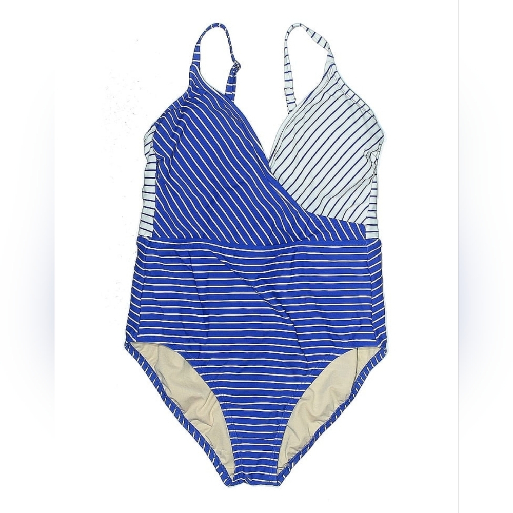 Like New Size M Kona Sol Blue and White Striped One Piece Swimsuit